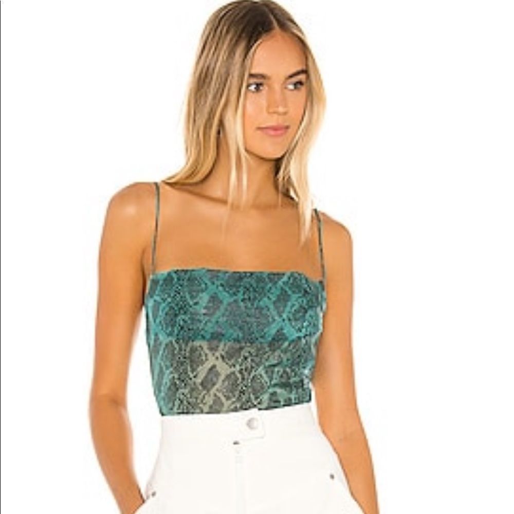 Superdown Becca Square Neck Top in Teal Snake NWOT